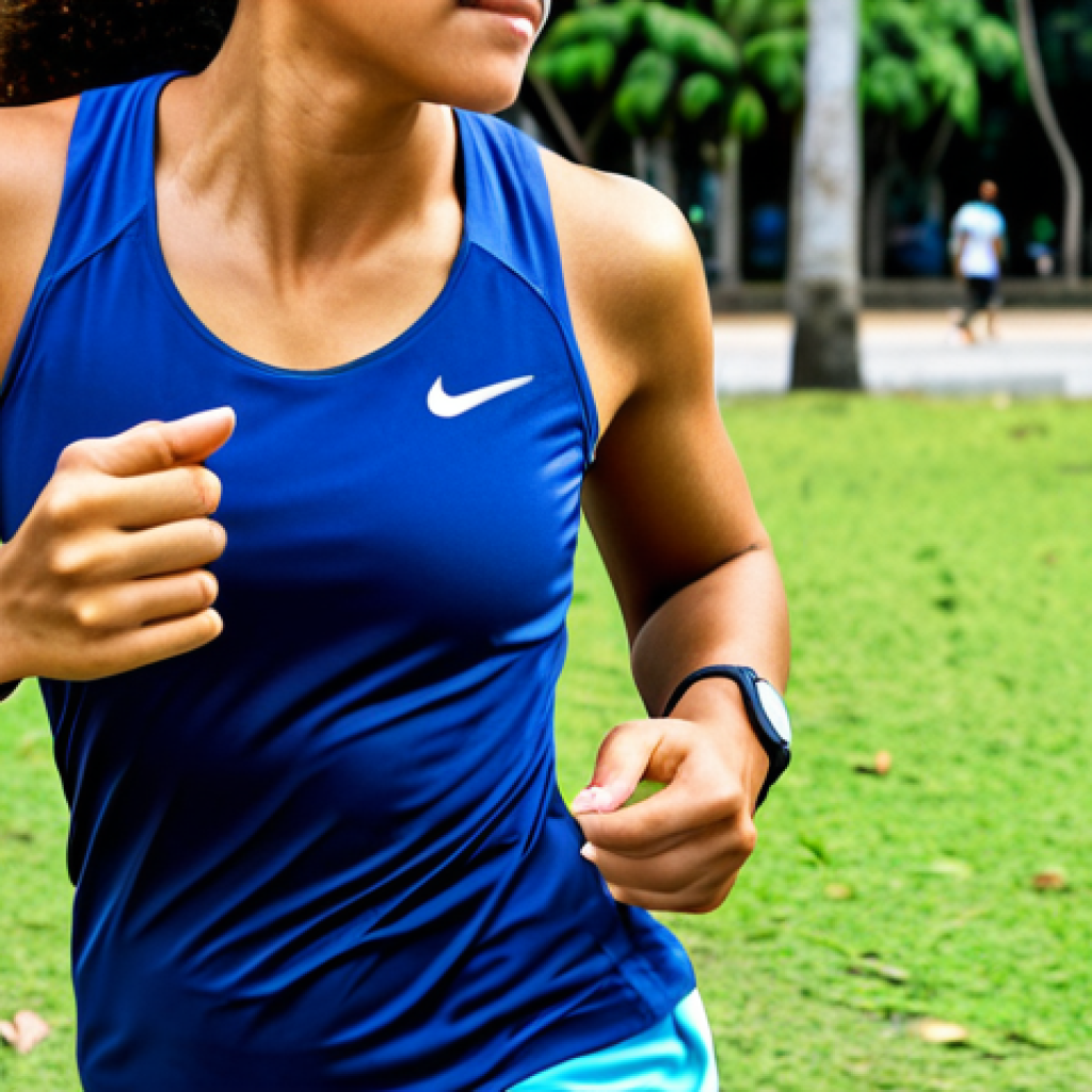 Health Monitoring**
"A fully clothed woman in athletic attire, jogging in a sunny park in Rio de Janeiro, Brazil, wearing a smartwatch. The watch display shows heart rate and steps. Focus on the healthy lifestyle and technological integration. Safe for work, appropriate content, perfect anatomy, correct proportions, natural pose, professional photography, high quality, well-formed hands, proper finger count, natural body proportions, modest clothing."
**