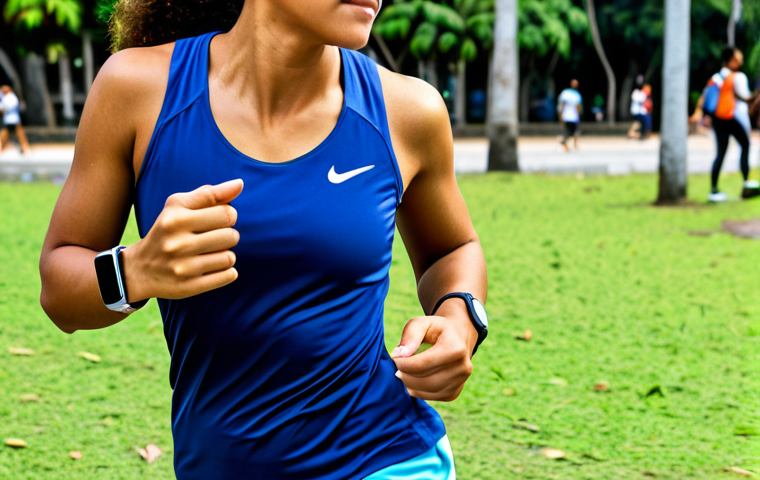 Health Monitoring**
"A fully clothed woman in athletic attire, jogging in a sunny park in Rio de Janeiro, Brazil, wearing a smartwatch. The watch display shows heart rate and steps. Focus on the healthy lifestyle and technological integration. Safe for work, appropriate content, perfect anatomy, correct proportions, natural pose, professional photography, high quality, well-formed hands, proper finger count, natural body proportions, modest clothing."
**
