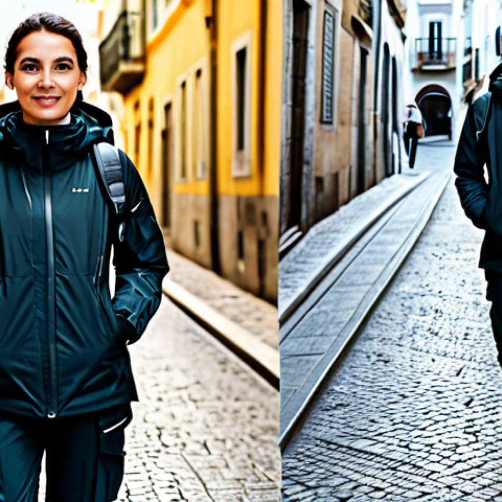 테크패션 기능성과 스타일의 균형 - Techwear Professional in Lisbon**
"A professional designer, fully clothed in modest techwear, walki...