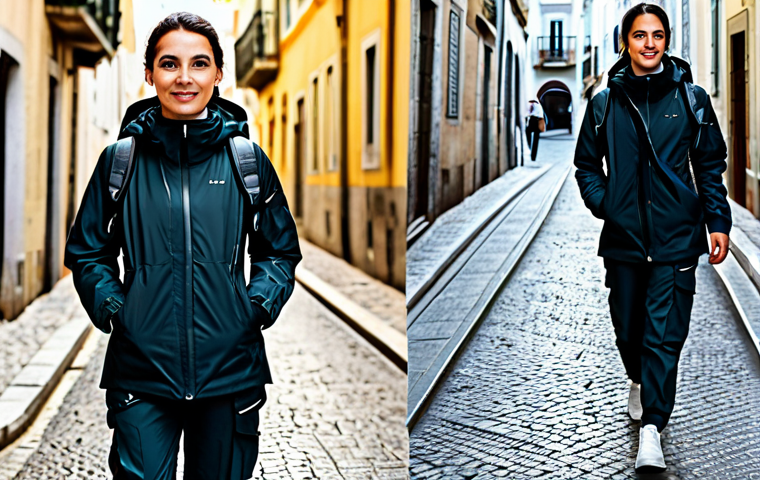 테크패션 기능성과 스타일의 균형 - Techwear Professional in Lisbon**
"A professional designer, fully clothed in modest techwear, walki...