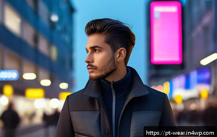웨어러블 패션과 기술 혁신의 시너지 - A futuristic urban scene featuring a stylish young adult wearing a sleek smart jacket with integrate...